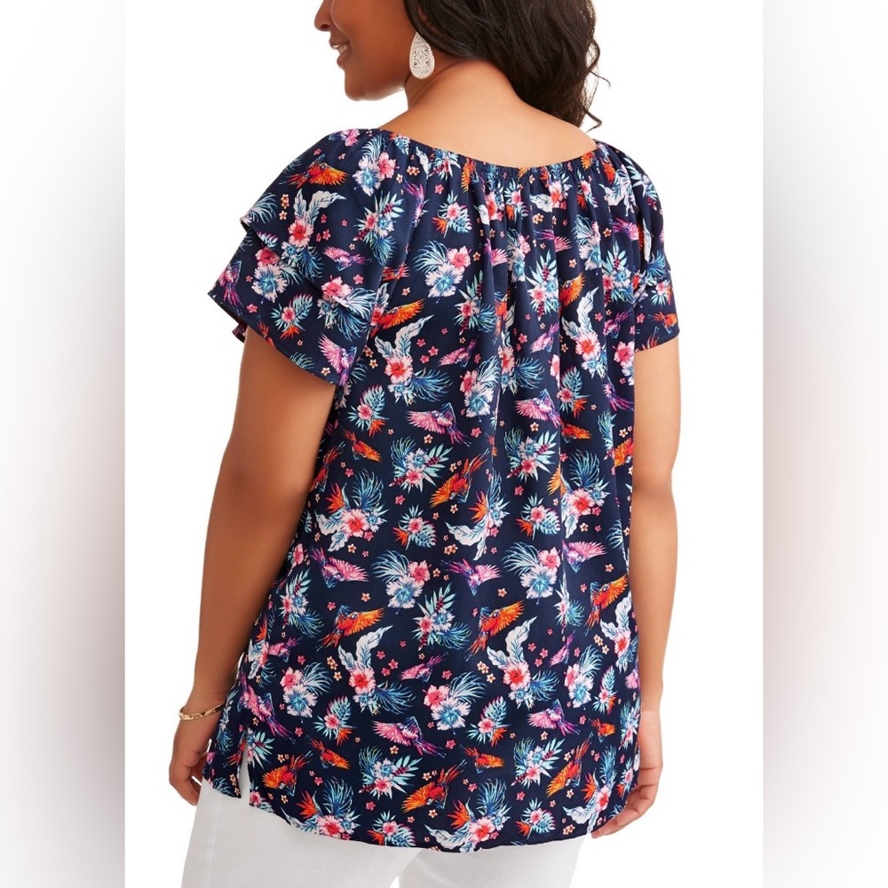 Terra & Sky Women’s Plus Double Layer Sleeve Peasant Top, Blue Sapphire, Size 1X - Picture 3 of 8